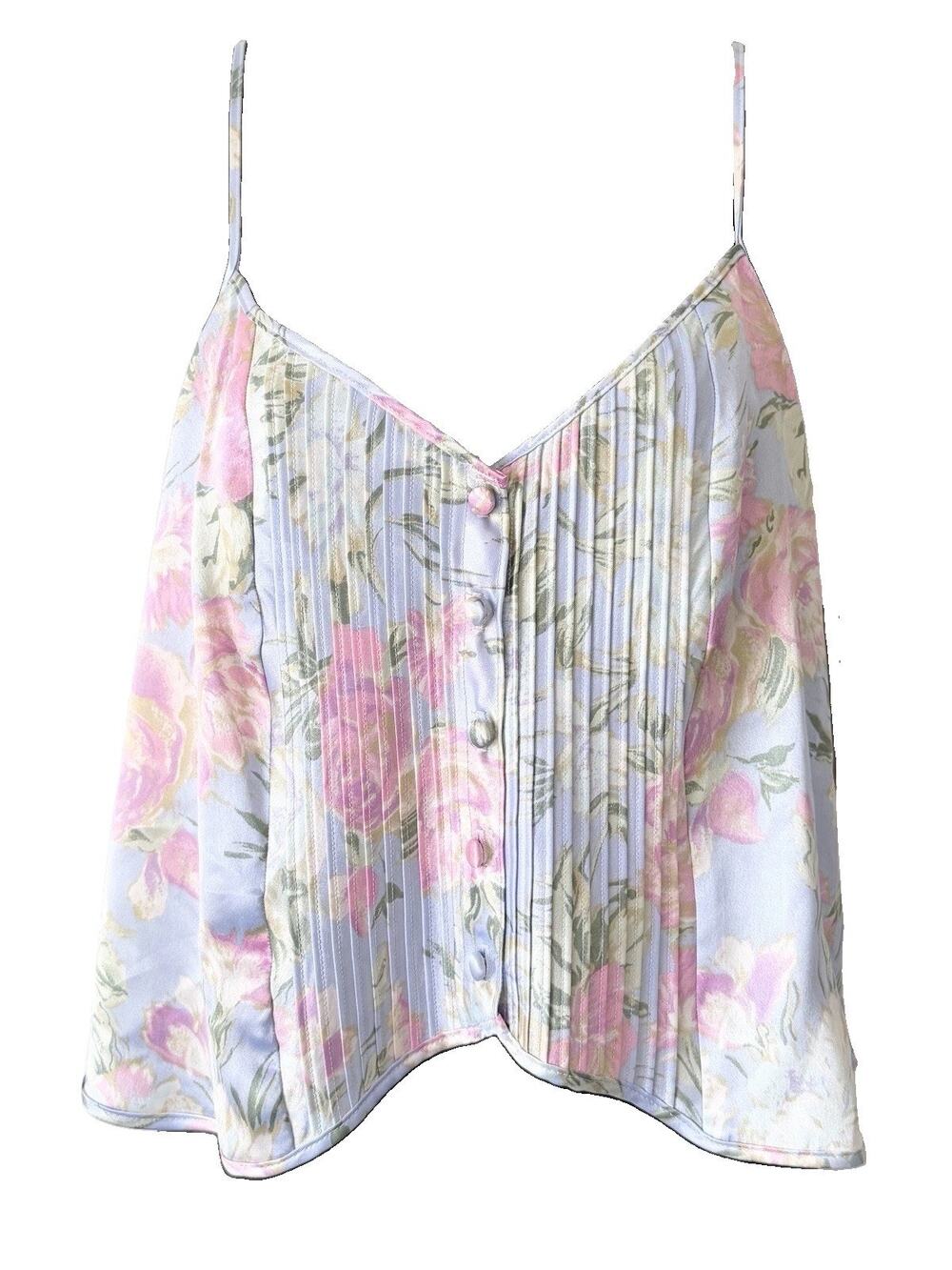 Delicates Satin Pleat Floral Cami Tank Top Womens Medium Vintage Rose Coquette